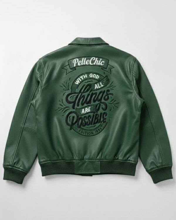 PelleChic™ Forest Green "Possible" Luxury Leather Bomber – Inspirational Elite 1986 Edition $854 USD