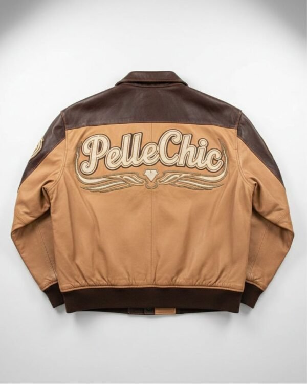 PelleChic™ Heritage Dual-Tone Tan & Brown Leather Bomber – Vintage Elite Collection  $854 USD