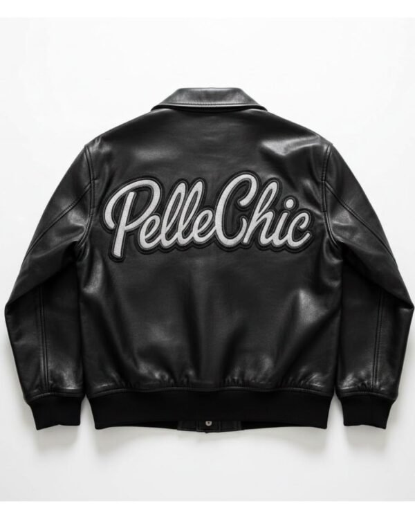 PelleChic™ Signature Series Black Leather Bomber – Elite Oversized Embroidery Edition  $854 USD