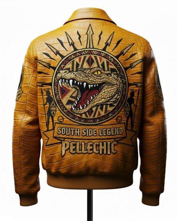 PelleChic™ "South Side Legend" Ochre Leather Bomber – Elite Croco-Embossed Alligator Edition  $976 USD