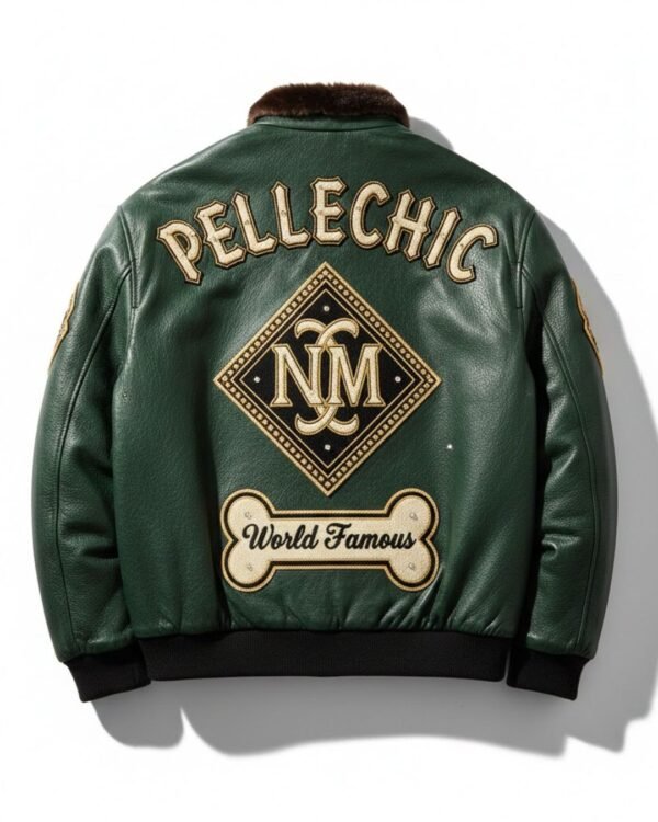 PelleChic™ Emerald Green Luxury Fur-Collar Bomber – Elite "World Famous" NM Edition  $854 USD