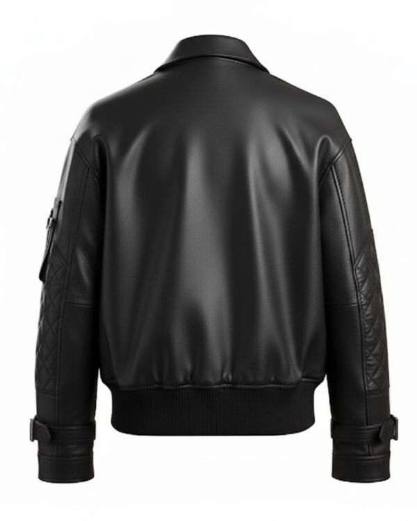 PelleChic™ Stealth Black Luxury Leather Bomber – Quilted Sleeve Elite Biker Edition  $732 USD