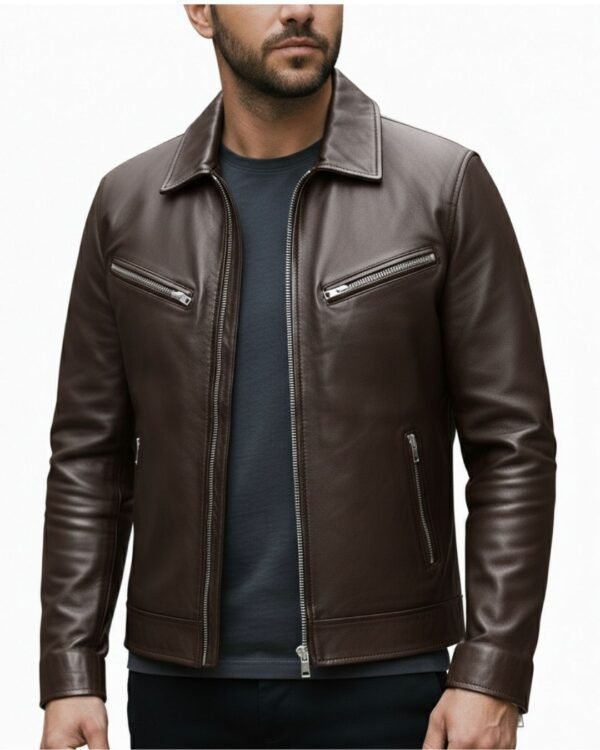 PelleChic™ Classic Chocolate Brown Leather Racer Jacket – Premium Slim-Fit Urban Biker Edition  $854 USD