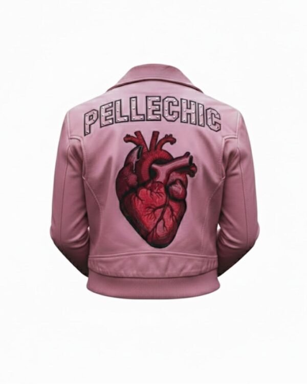 PelleChic™ "Pulse of Passion" Dusty Pink Leather Bomber – Elite Anatomical Heart Art Edition  $854 USD