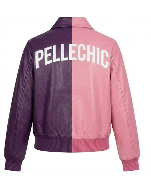 Two-Tone Leather Jacket with Floral Rabbit Embroidery  $901 USD