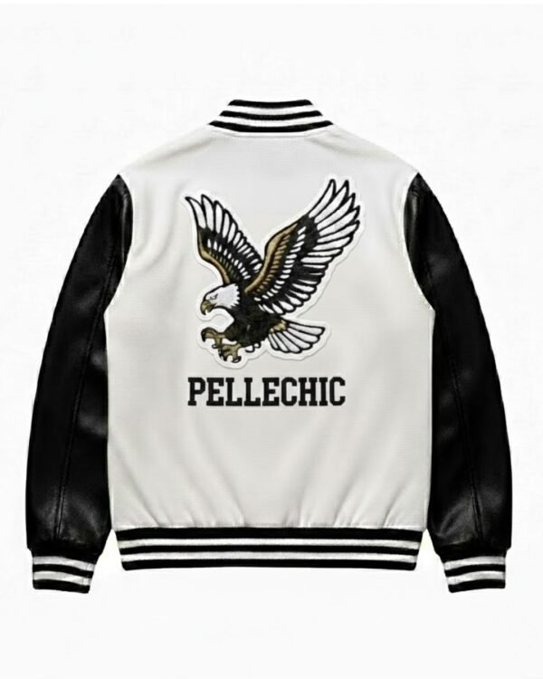 Elite Black & White Varsity Jacket with Eagle Patch  $901 USD