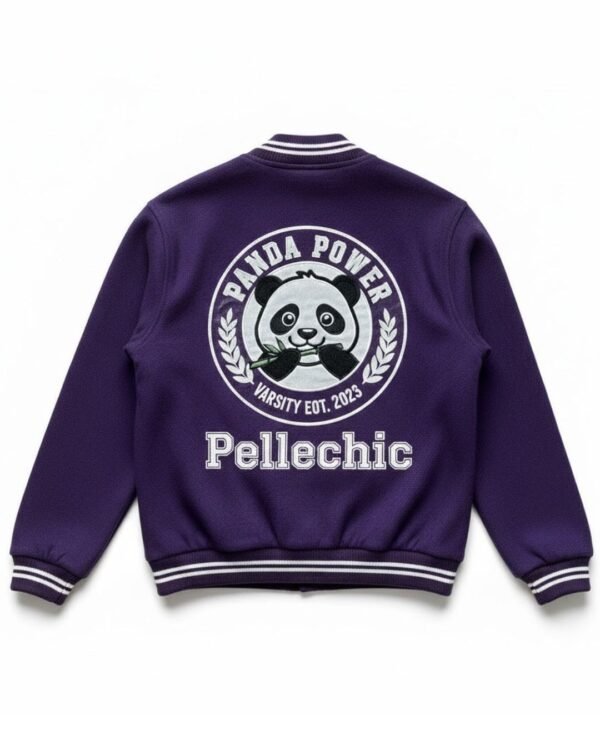 “Panda Power Purple Varsity Jacket – Trendy Pellechic Streetwear Varsity jacket   $841 USD