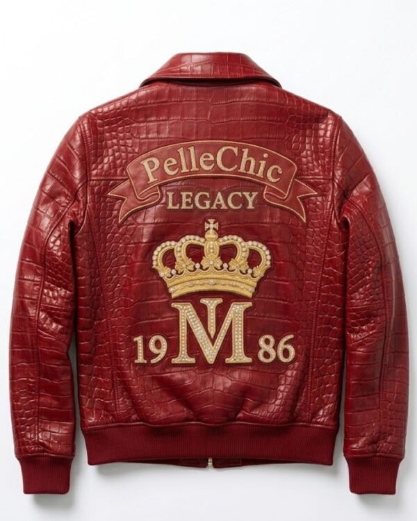 PelleChic Legacy Edition Croc-Embossed Leather Bomber Jacket – Rich Maroon USD-$2000