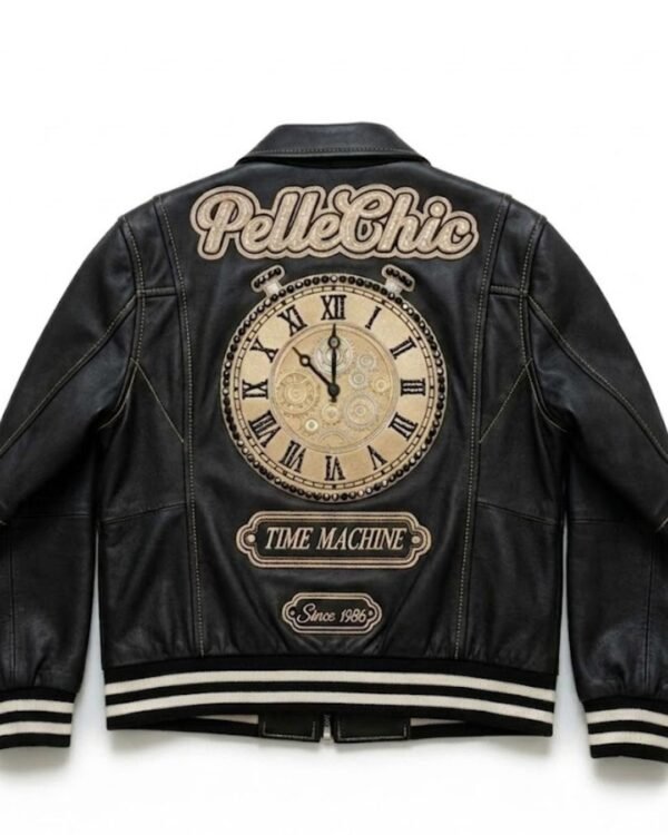 Pelle Chic "Time Machine" Luxury Leather Bomber Jacket – Black & Gold USD-$1000