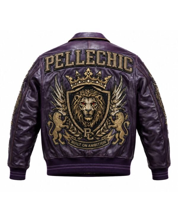PelleChic Royal Dominion Purple Leather Bomber Jacket – Premium Embroidered Luxury Jacket USD-$901