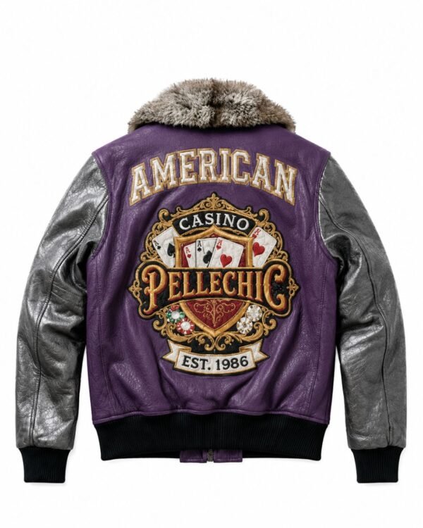 Pellechic "American Casino" Royal Purple Leather Bomber Jacket USD-$1400