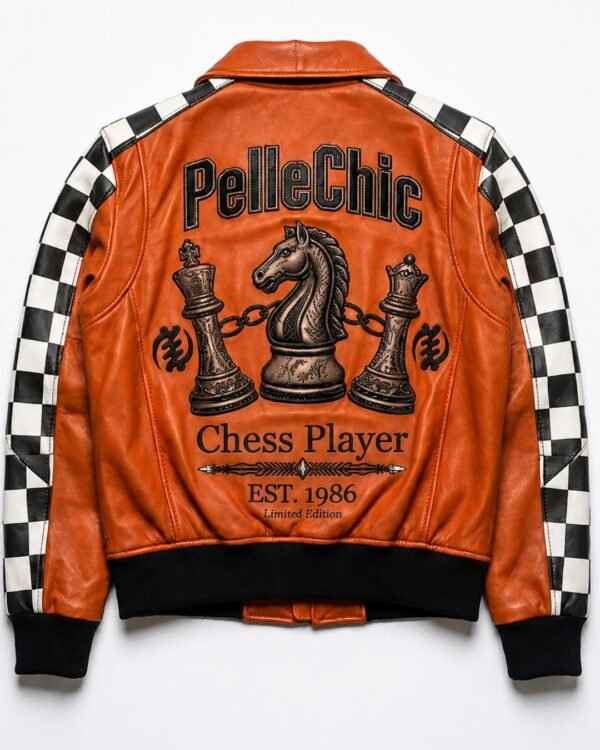 PelleChic "Chess Player" Limited Edition Leather Bomber Jacket – Tan & Black USD-$1300